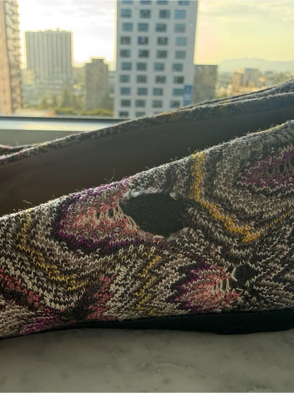 Missoni Multicolor Knit Pattern Ballet Flats — Black, Purple, Yellow Accents